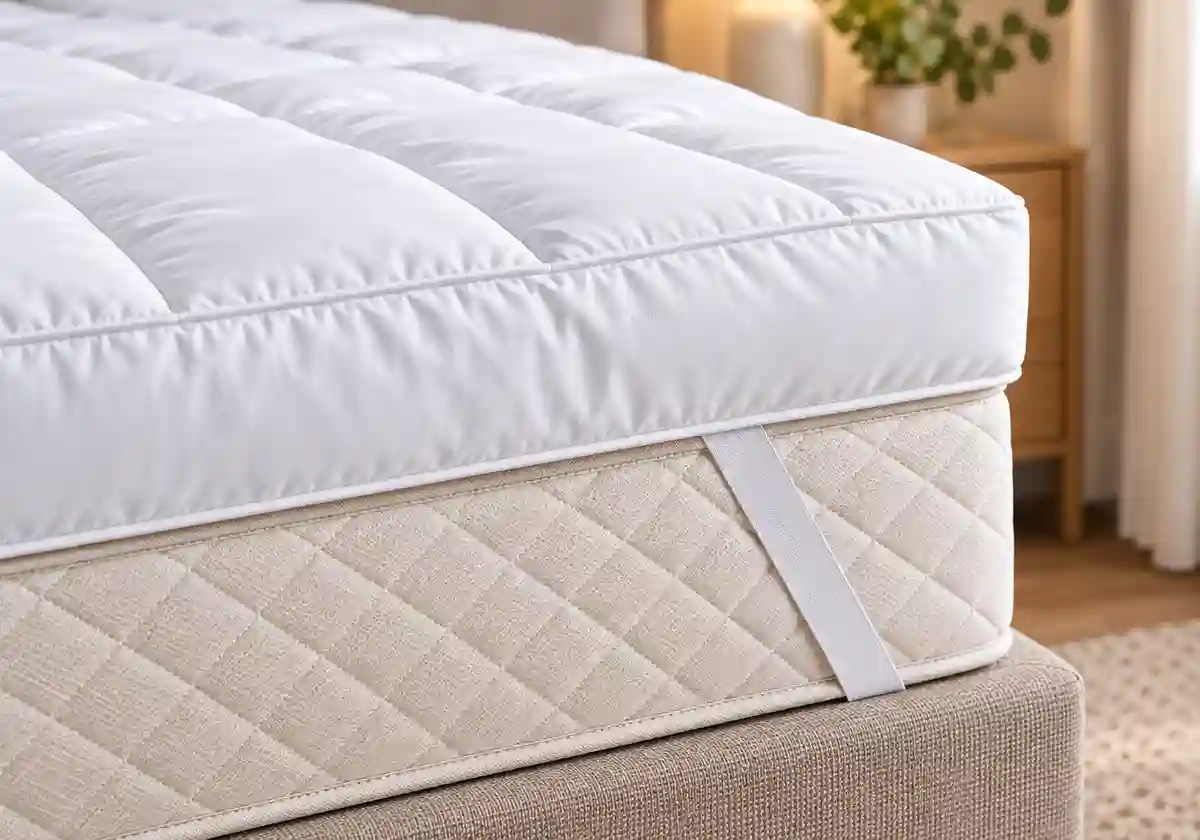 Microfibre topper corner strap Luxury Bedding Company Elasticated corner strap on a microfibre mattress topper