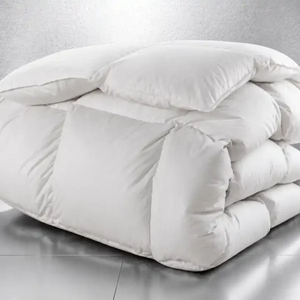Folded siberian goose down duvet with silver luxury background
