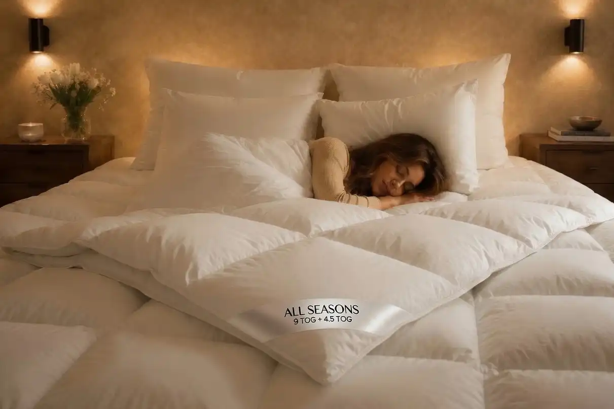 100% Hungarian Goose Down Duvet – All Seasons Luxury Bedding Company 100 hungarian goose down duvet showing 9 tog and 4 5 tog layers