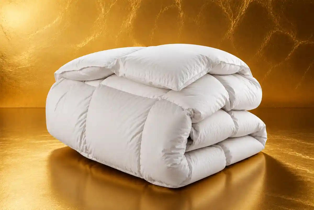 Double 9 Tog Canadian Goose Down Duvet – Folded Luxury Bedding Company Luxurious double 9 tog canadian goose down duvet neatly folded showing its plush fill and quality