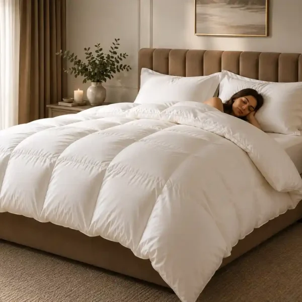 Hungarian goose down duvet and pillow set in an elegant bedroom