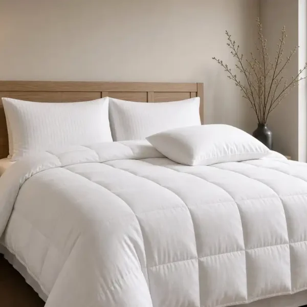Microfibre duvet on a made bed with square box stitching