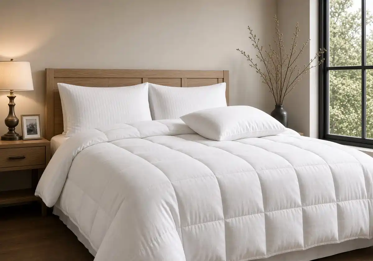 100% Microfibre Duvet Luxury Bedding Company Microfibre duvet on a made bed with square box stitching