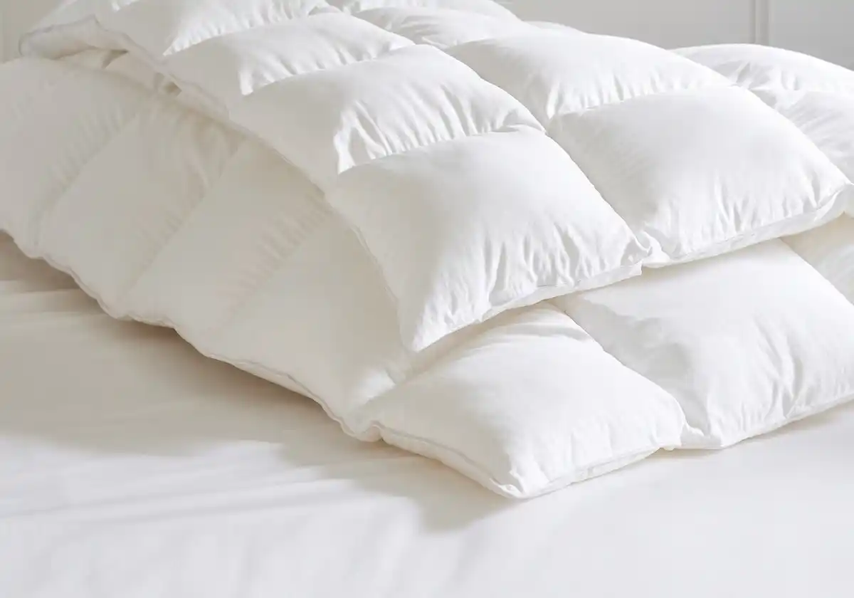 Microfibre Duvet Square Box Close-Up Luxury Bedding Company Microfibre duvet close up showing square box construction
